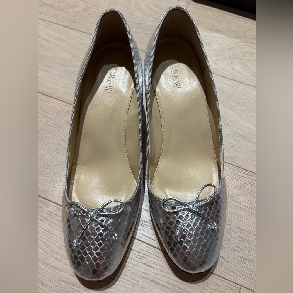J. Crew NIB Metallic Silver Evie Ballet Pumps